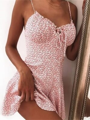 Casual Slim Ditsy Floral Spaghetti Strap Sleeveless Mini Sundress - Image 4