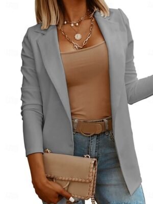 Casual Slim Fit Plain Turndown Long Sleeve Jacket - Image 10