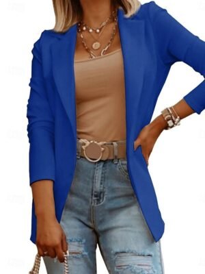 Casual Slim Fit Plain Turndown Long Sleeve Jacket - Image 12