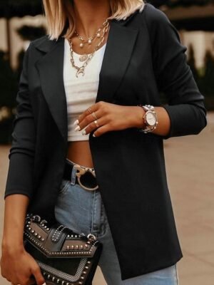 Casual Slim Fit Plain Turndown Long Sleeve Jacket - Image 5