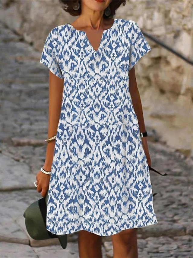 Casual Slim Floral V Neck Short Sleeve Mini Dress - Image 1