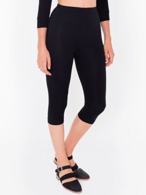 Casual Slim Plain High Waist Elastic Waist Calf-Length Capri Leggings - Image 2