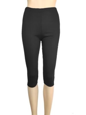 Casual Slim Plain High Waist Elastic Waist Calf-Length Capri Leggings - Image 24