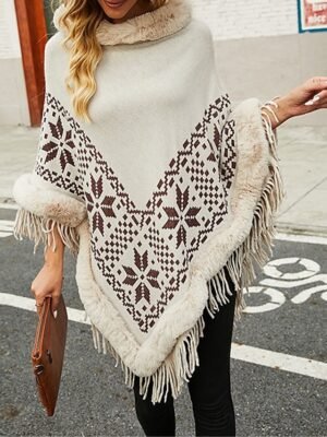 Casual Soft Argyle Turtleneck 3/4 Sleeve Long Sweater - Image 1