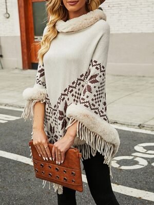 Casual Soft Argyle Turtleneck 3/4 Sleeve Long Sweater - Image 5