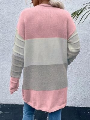 Casual Soft Colour Block Open Front Long Sleeve Long Cardigan - Image 2