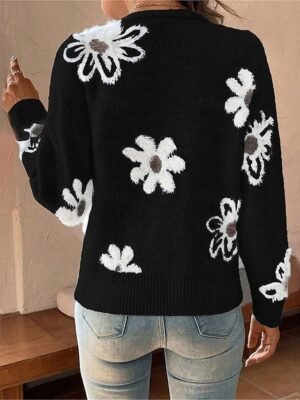 Casual Soft Floral Ribbed V Neck Long Sleeve Regular Cardigan - Image 6