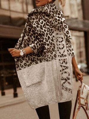 Casual Soft Leopard V Neck Long Sleeve Long Cardigan - Image 2