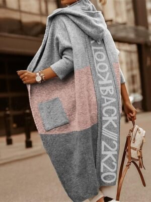 Casual Soft Letter Hooded Long Sleeve Long Cardigan - Image 2