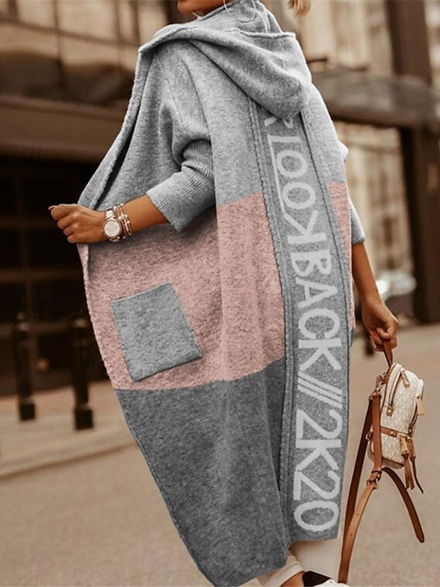 Casual Soft Letter Hooded Long Sleeve Long Cardigan - Image 2