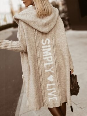 Casual Soft Letter V Neck Long Sleeve Long Cardigan - Image 11