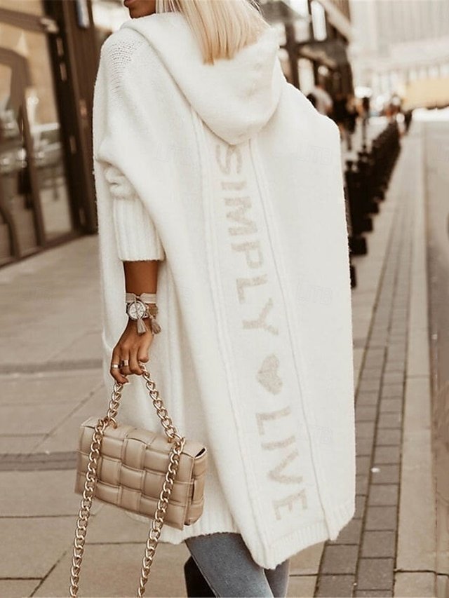 Casual Soft Letter V Neck Long Sleeve Long Cardigan - Image 2