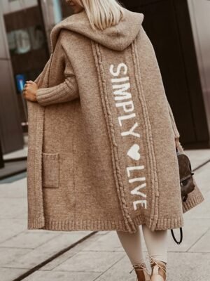 Casual Soft Letter V Neck Long Sleeve Long Cardigan - Image 4