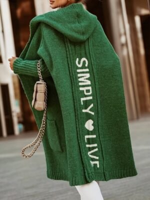 Casual Soft Letter V Neck Long Sleeve Long Cardigan - Image 8