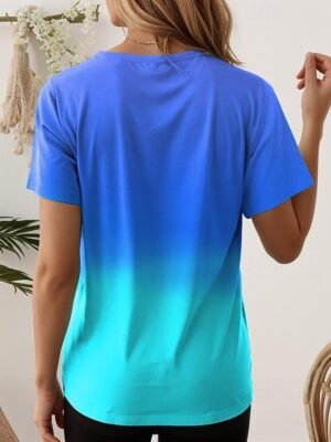 Casual Soft Ombre Round Neck Short Sleeve Summer Top - Image 4