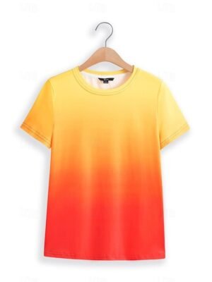 Casual Soft Ombre Round Neck Short Sleeve Summer Top - Image 8