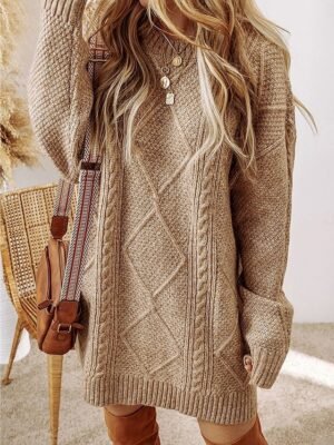 Casual Soft Pure Colour Crew Neck Long Sleeve Long Sweater Dress - Image 1