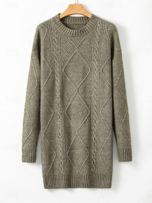 Casual Soft Pure Colour Crew Neck Long Sleeve Long Sweater Dress - Image 10