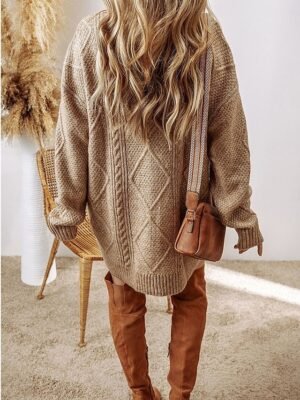 Casual Soft Pure Colour Crew Neck Long Sleeve Long Sweater Dress - Image 7