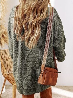 Casual Soft Pure Colour Crew Neck Long Sleeve Long Sweater Dress - Image 9