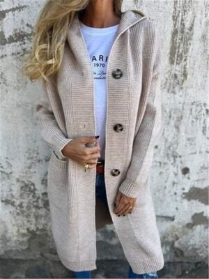 Casual Soft Pure Colour Hooded Long Sleeve Long Cardigan - Image 3