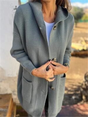 Casual Soft Pure Colour Hooded Long Sleeve Long Cardigan - Image 5