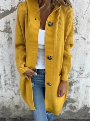 Casual Soft Pure Colour Hooded Long Sleeve Long Cardigan - Image 7