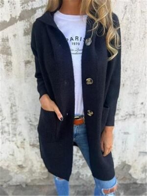 Casual Soft Pure Colour Hooded Long Sleeve Long Cardigan - Image 9