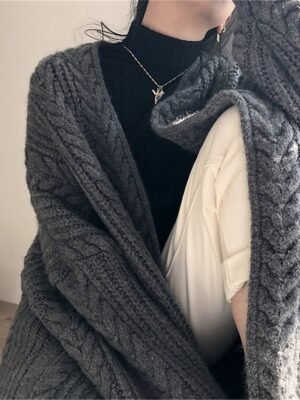 Casual Soft Pure Colour Open Front Long Sleeve Long Knitted Cardigan - Image 10