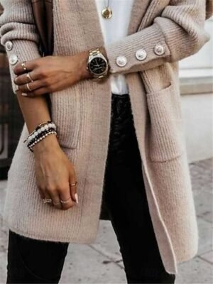 Casual Soft Pure Colour Open Front Long Sleeve Long Cardigan - Image 3