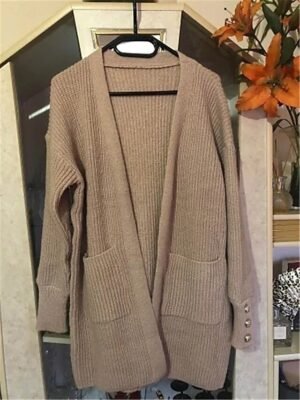 Casual Soft Pure Colour Open Front Long Sleeve Long Cardigan - Image 4