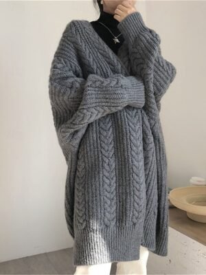 Casual Soft Pure Colour Open Front Long Sleeve Long Knitted Cardigan - Image 7
