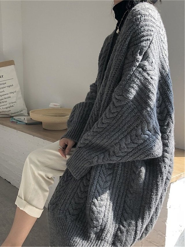 Casual Soft Pure Colour Open Front Long Sleeve Long Knitted Cardigan - Image 8