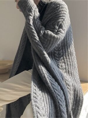 Casual Soft Pure Colour Open Front Long Sleeve Long Knitted Cardigan - Image 9