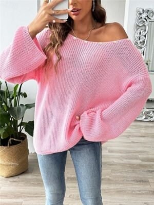 Casual Soft Pure Colour Ribbed Boat Neck Beaded Long Sleeve Regular Top - Image 1