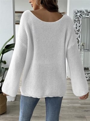 Casual Soft Pure Colour Ribbed Boat Neck Beaded Long Sleeve Regular Top - Image 11