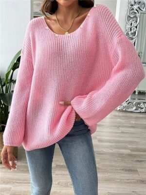 Casual Soft Pure Colour Ribbed Boat Neck Beaded Long Sleeve Regular Top - Image 4