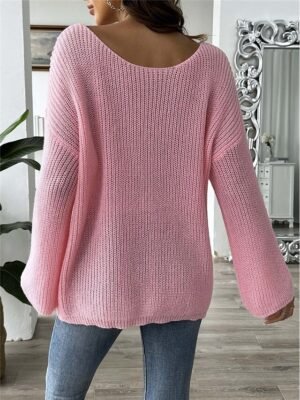 Casual Soft Pure Colour Ribbed Boat Neck Beaded Long Sleeve Regular Top - Image 6