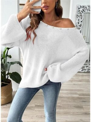 Casual Soft Pure Colour Ribbed Boat Neck Beaded Long Sleeve Regular Top - Image 8