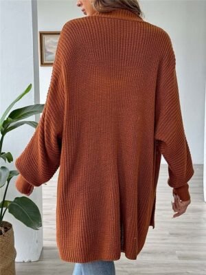 Casual Soft Pure Colour Ribbed Open Front Beaded Long Sleeve Cardigan - Image 16