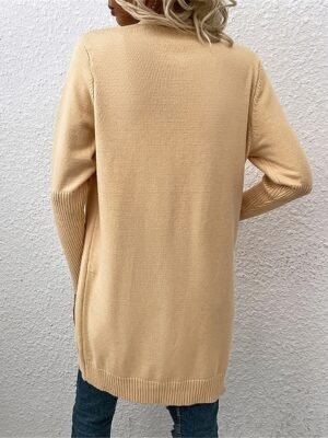Casual Soft Pure Colour Ribbed Open Front Long Sleeve Long Cardigan - Image 2
