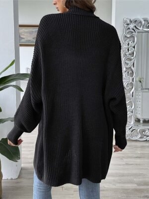 Casual Soft Pure Colour Ribbed Open Front Beaded Long Sleeve Cardigan - Image 4