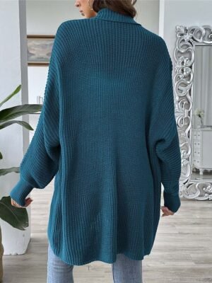 Casual Soft Pure Colour Ribbed Open Front Beaded Long Sleeve Cardigan - Image 8