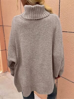 Casual Soft Pure Colour Ribbed Turtleneck Long Sleeve Regular Top - Image 2