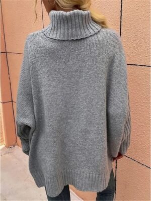 Casual Soft Pure Colour Ribbed Turtleneck Long Sleeve Regular Top - Image 4