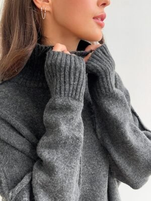 Casual Soft Pure Colour Ribbed Turtleneck Long Sleeve Regular Sweater Co-ords - Image 5