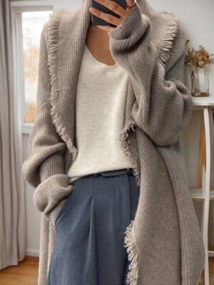 Casual Soft Pure Colour Shirt Collar Long Sleeve Cardigan - Image 1