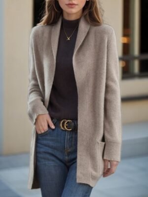 Casual Soft Pure Colour Shirt Collar Long Sleeve Sweater Cardigan - Image 1