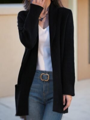 Casual Soft Pure Colour Shirt Collar Long Sleeve Sweater Cardigan - Image 2
