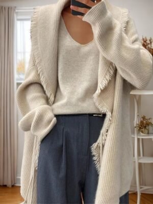 Casual Soft Pure Colour Shirt Collar Long Sleeve Cardigan - Image 3